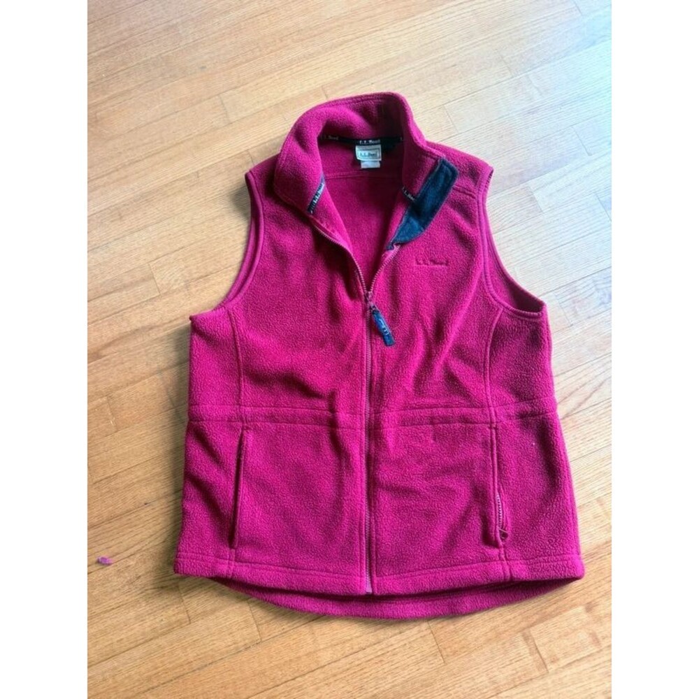 VTG L.L. Bean Fleece Vest Womens L/ XL burgundy red Full Zip Outdoor gorpcore